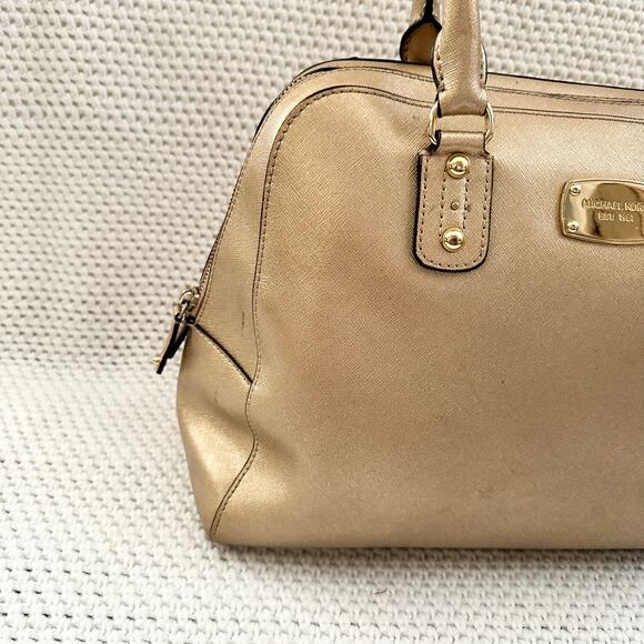 Michael Kors Cindy Gold Metallic Saffiano Leather Dome Shaped Top Handle Satchel - Picture 3 of 13